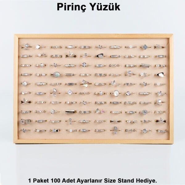 Pirinç Yüzük 1 Paket 100 Adet  2 Renk Seçeneği Stand Hediye Beyaz