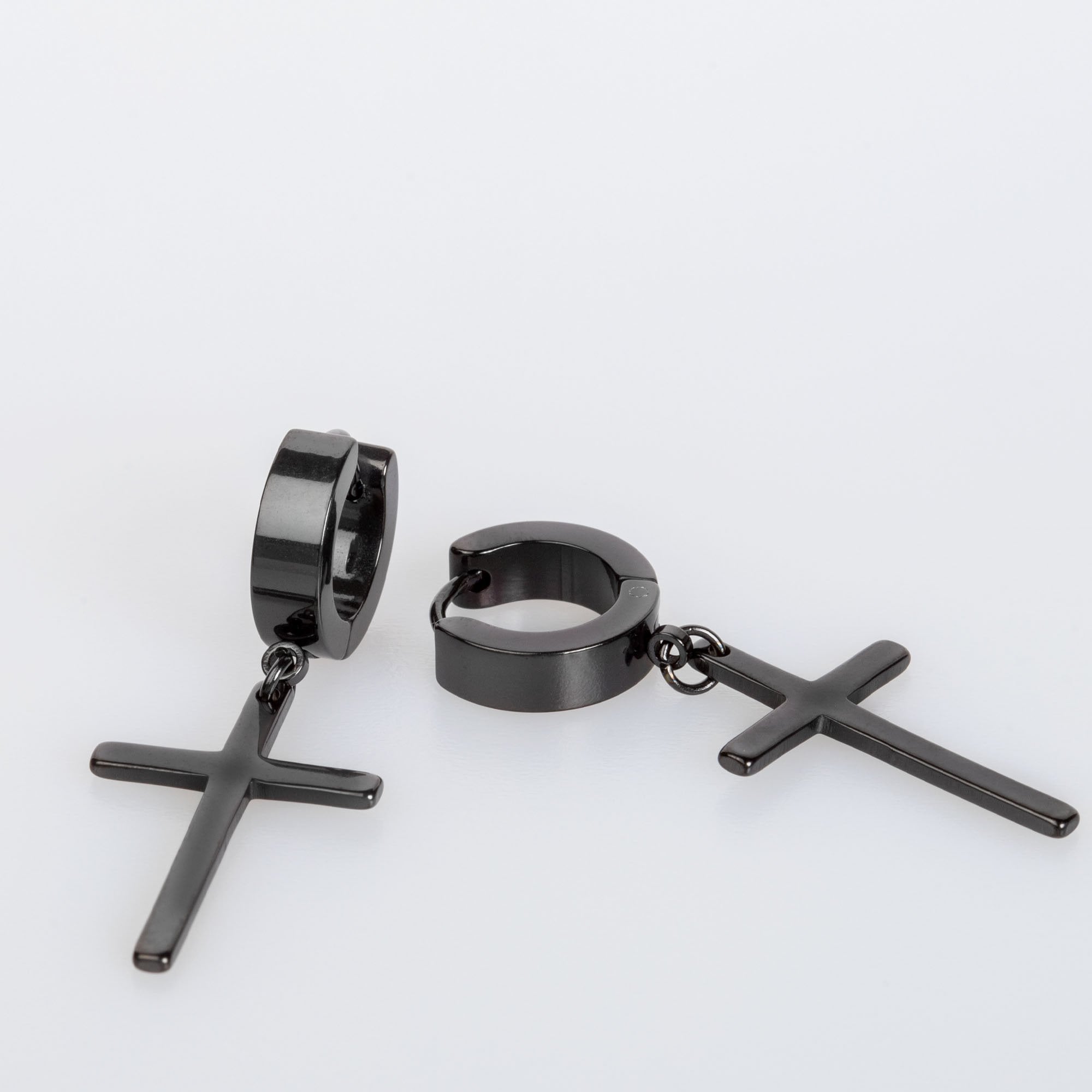 Steel Earring Cross - Double Black