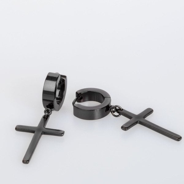 Steel Earring Cross - Double Black
