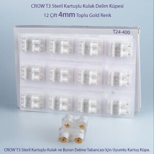 CROW T3 Steril Kartuşlu Kulak Delme Küpesi – 4mm Gold Toplu (24 adet)