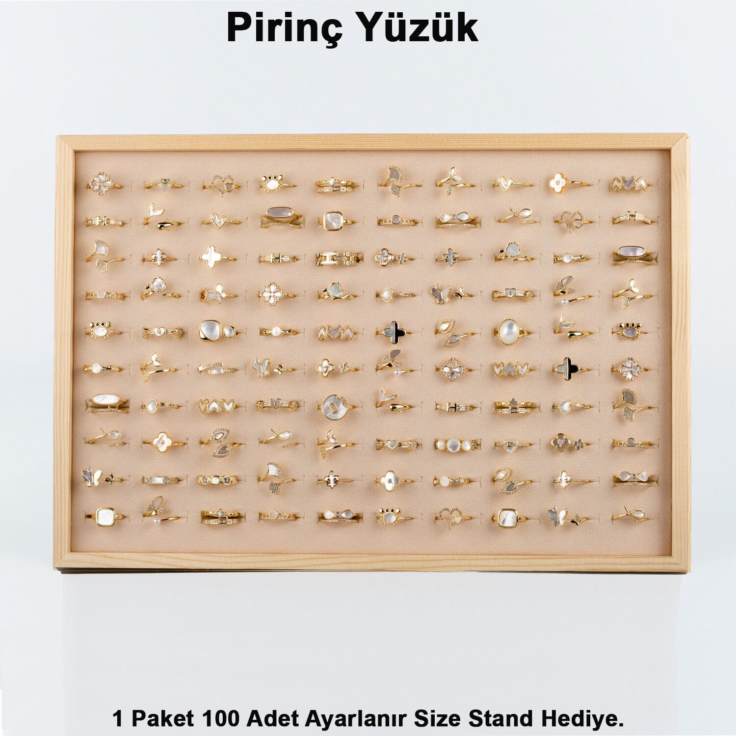 Pirinç Yüzük 1 Paket 100 Adet  2 Renk Seçeneği Stand Hediye Sarı