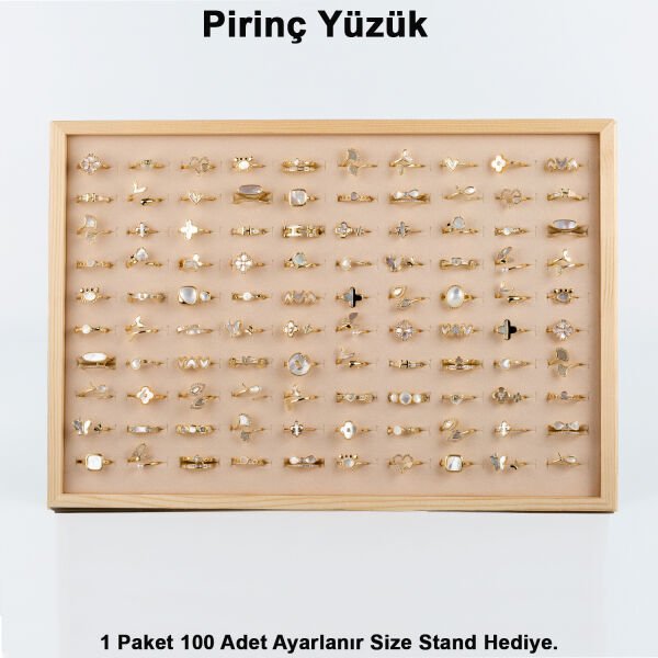 Pirinç Yüzük 1 Paket 100 Adet  2 Renk Seçeneği Stand Hediye Sarı