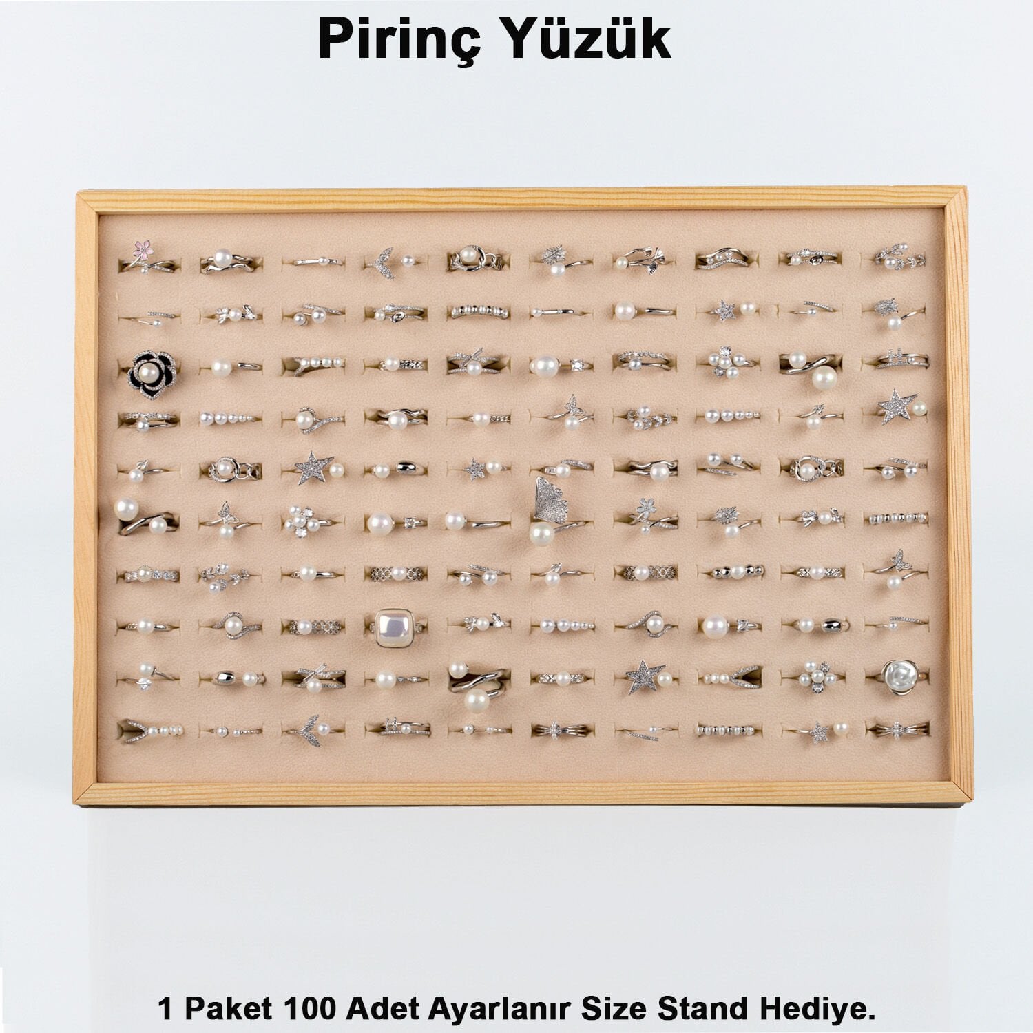 Pirinç Yüzük 1 Paket 100 Adet  2 Renk Seçeneği Stand Hediye Beyaz