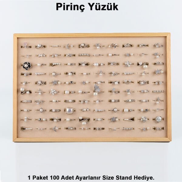 Pirinç Yüzük 1 Paket 100 Adet  2 Renk Seçeneği Stand Hediye Beyaz