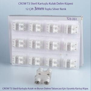 CROW T3 Steril Kartuşlu Kulak Delim Küpesi – 3mm Silver Toplu (12 Çift.)