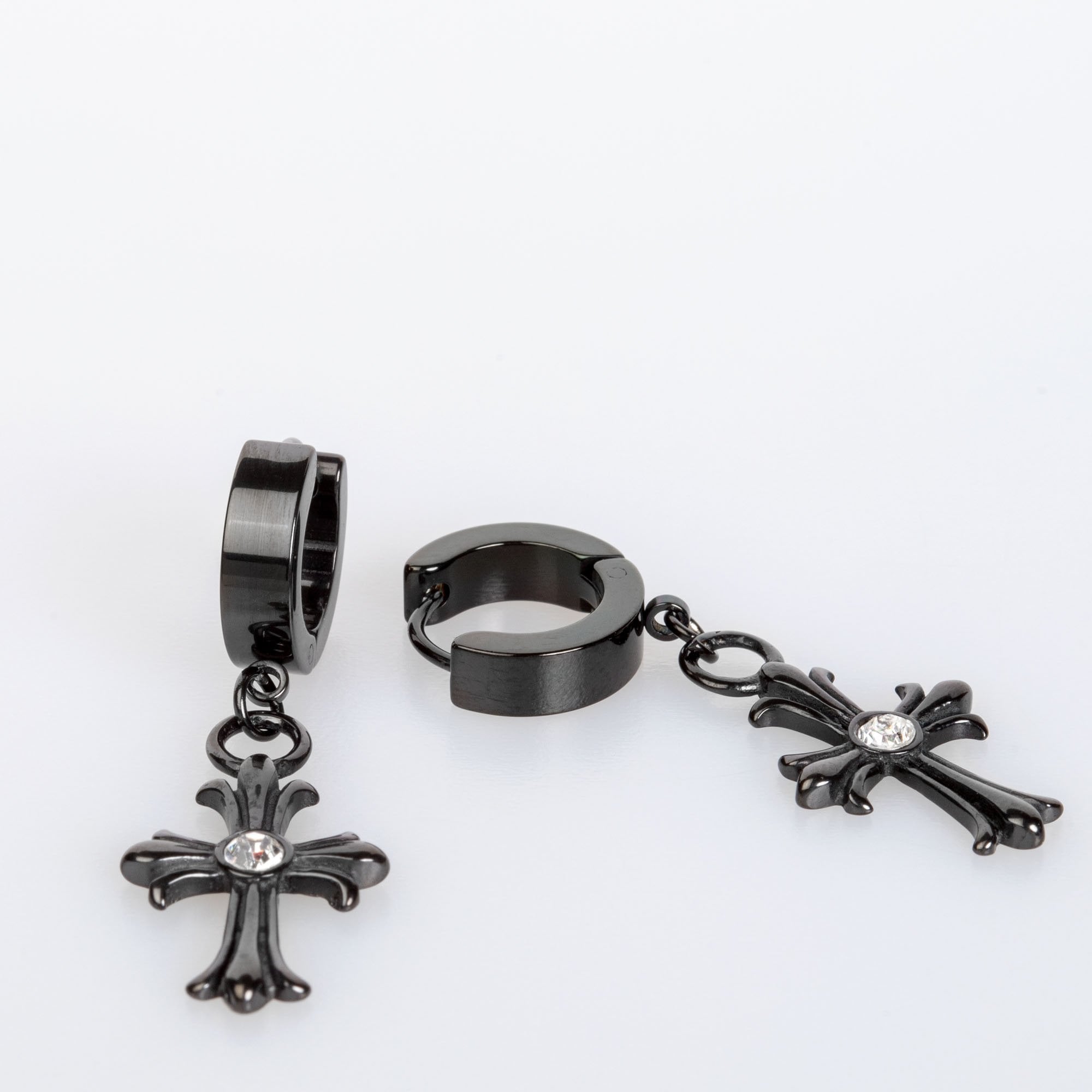 Steel Earring Cross - Double Black