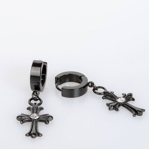 Steel Earring Cross - Double Black