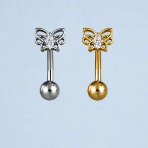 Piercing Titanyum Ters Göbek Fashion Kelebek Beyaz