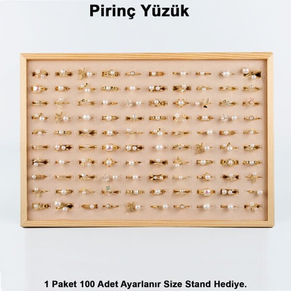 Pirinç Yüzük 1 Paket 100 Adet  2 Renk Seçeneği Stand Hediye Sarı