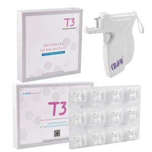 CROW T3 Steril Kartuşlu Kulak Delim Küpesi – 3mm Gold Toplu (12 Çift.)