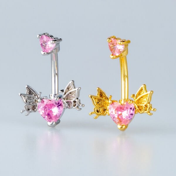 Piercing Göbek Kelebek Kalp Taş