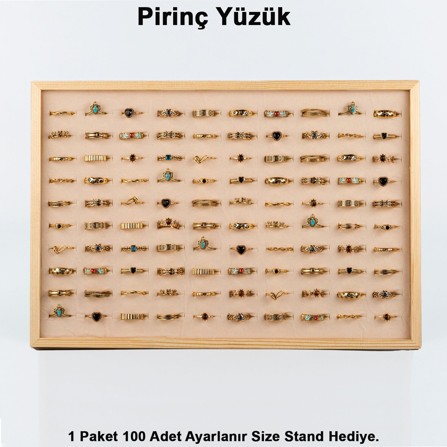 Pirinç Yüzük 1 Paket 100 Adet Stand Hediye