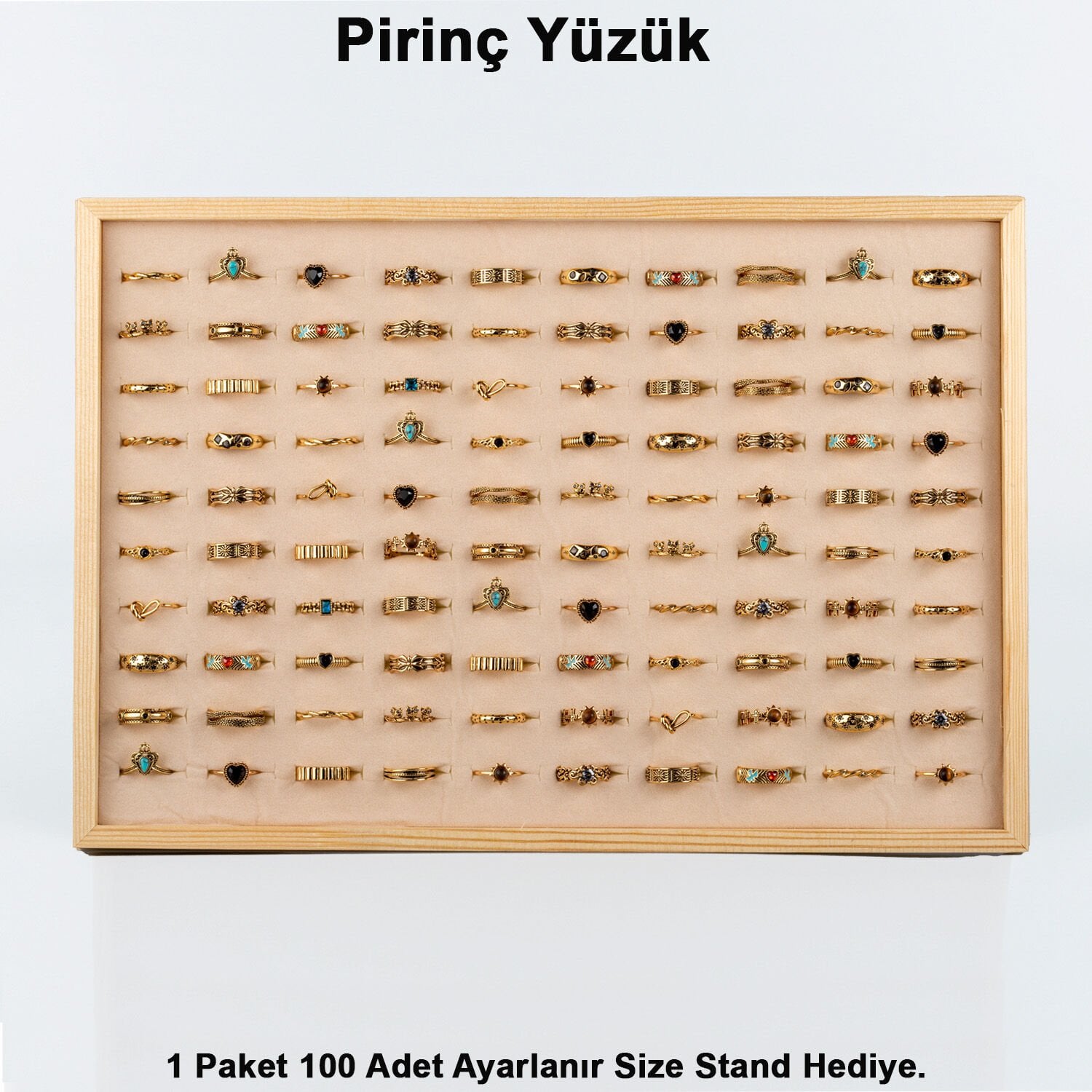 Pirinç Yüzük 1 Paket 100 Adet Stand Hediye