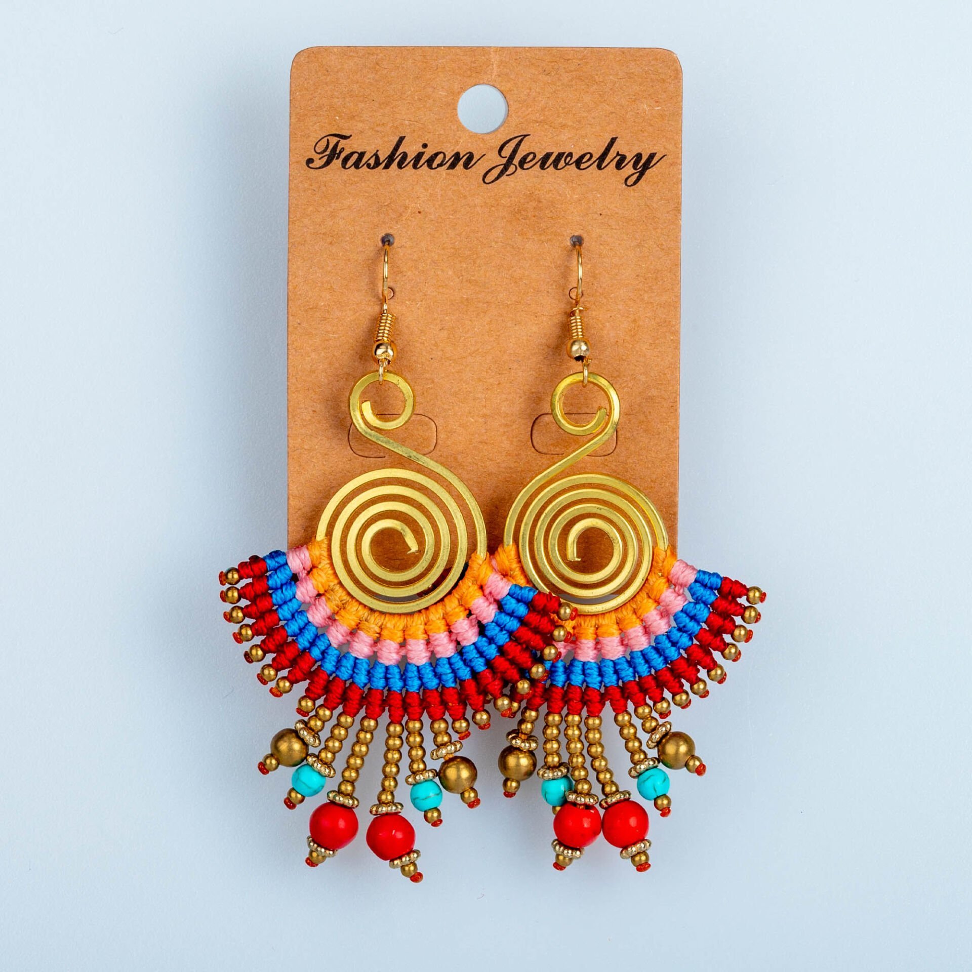 El Yapımı Pirinç Makrome Küpe 5 Renk Seçeneği 1 Çift