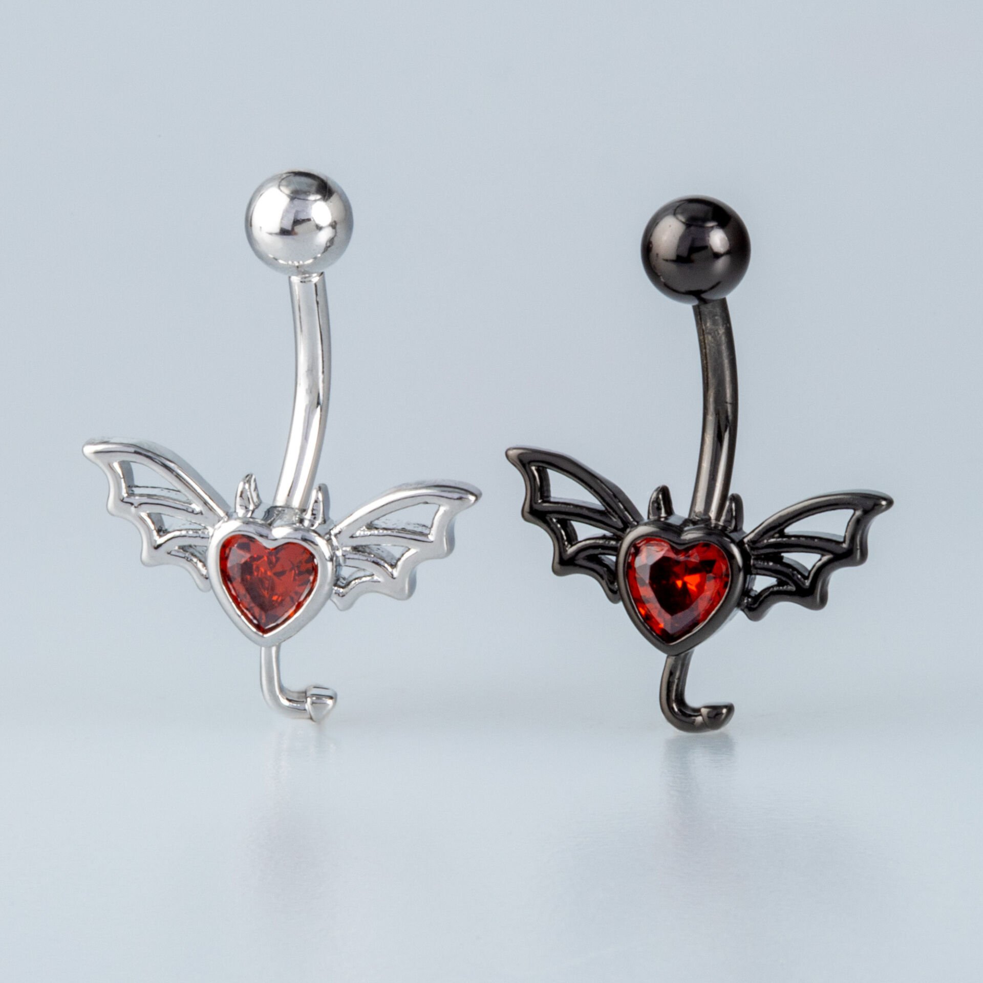 Piercing Göbek Gotik Yarasa Kalp Taş Siyah