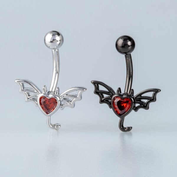 Piercing Göbek Gotik Yarasa Kalp Taş