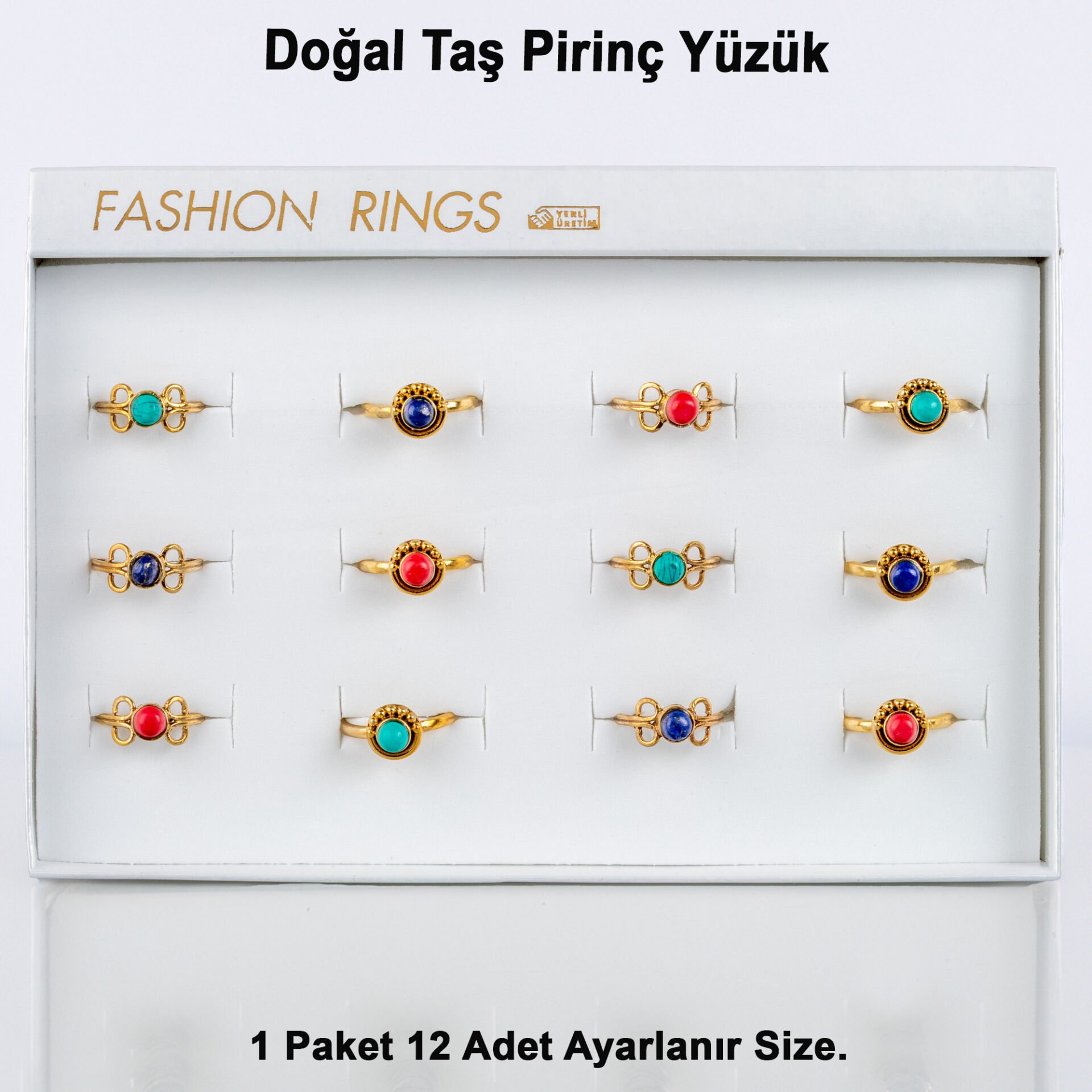Doğal Taş Pirinç Yüzük-Paket