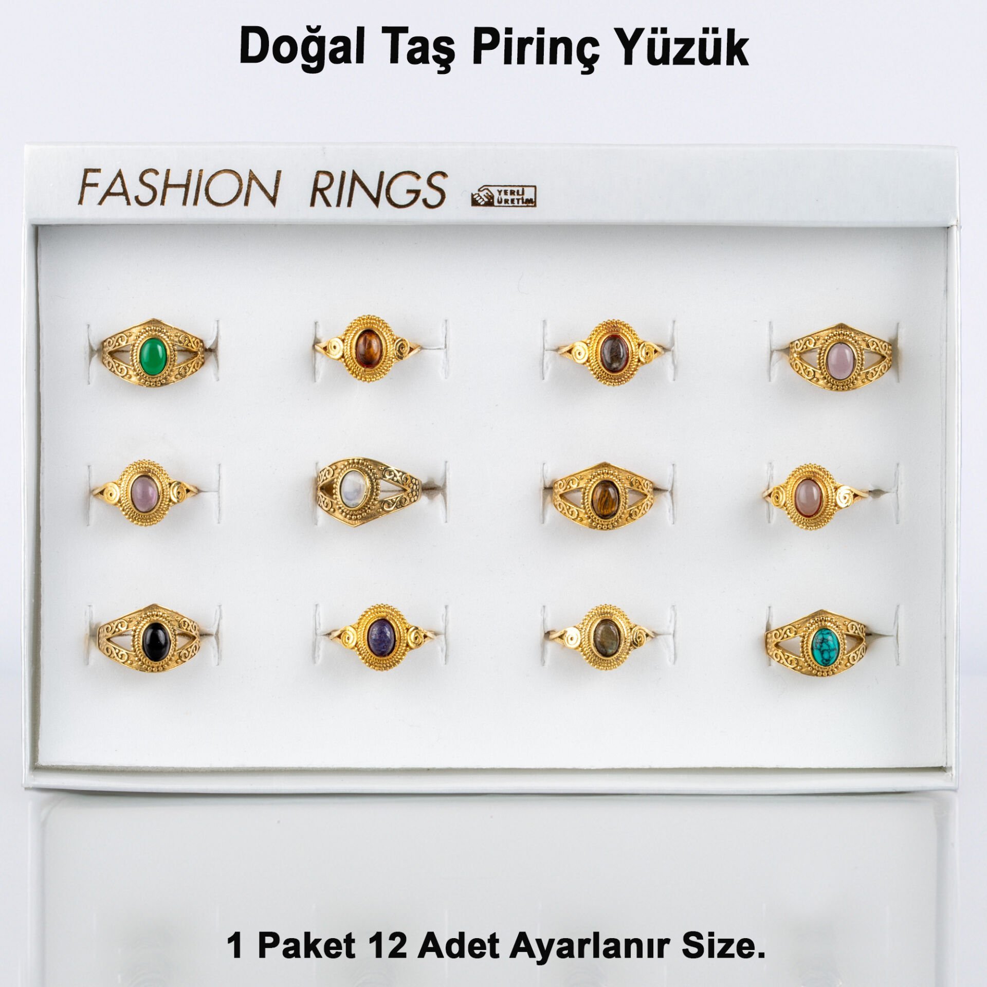 Doğal Taş Pirinç Yüzük-Paket