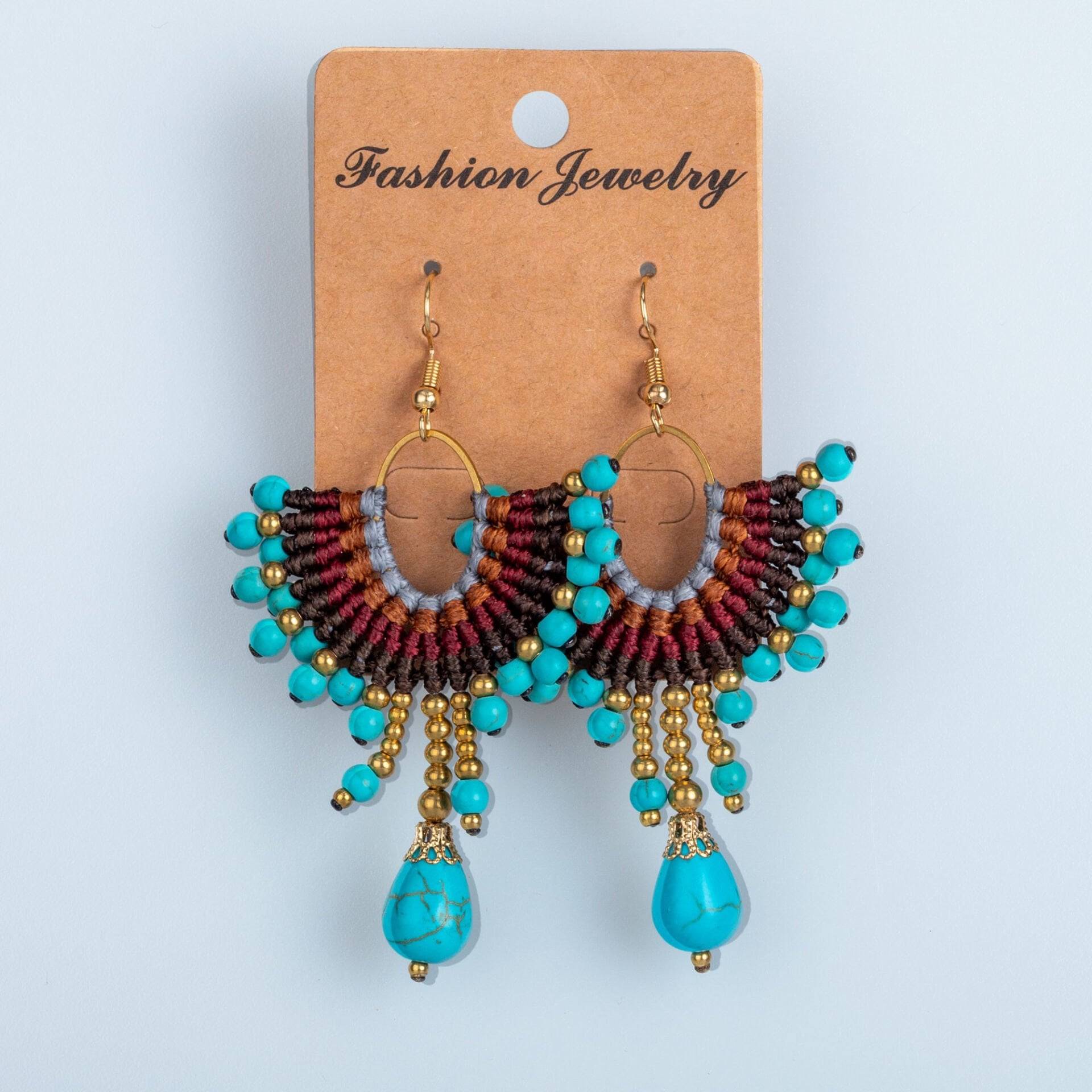 El Yapımı Pirinç Makrome Küpe 5 Renk Seçeneği 1 Çift