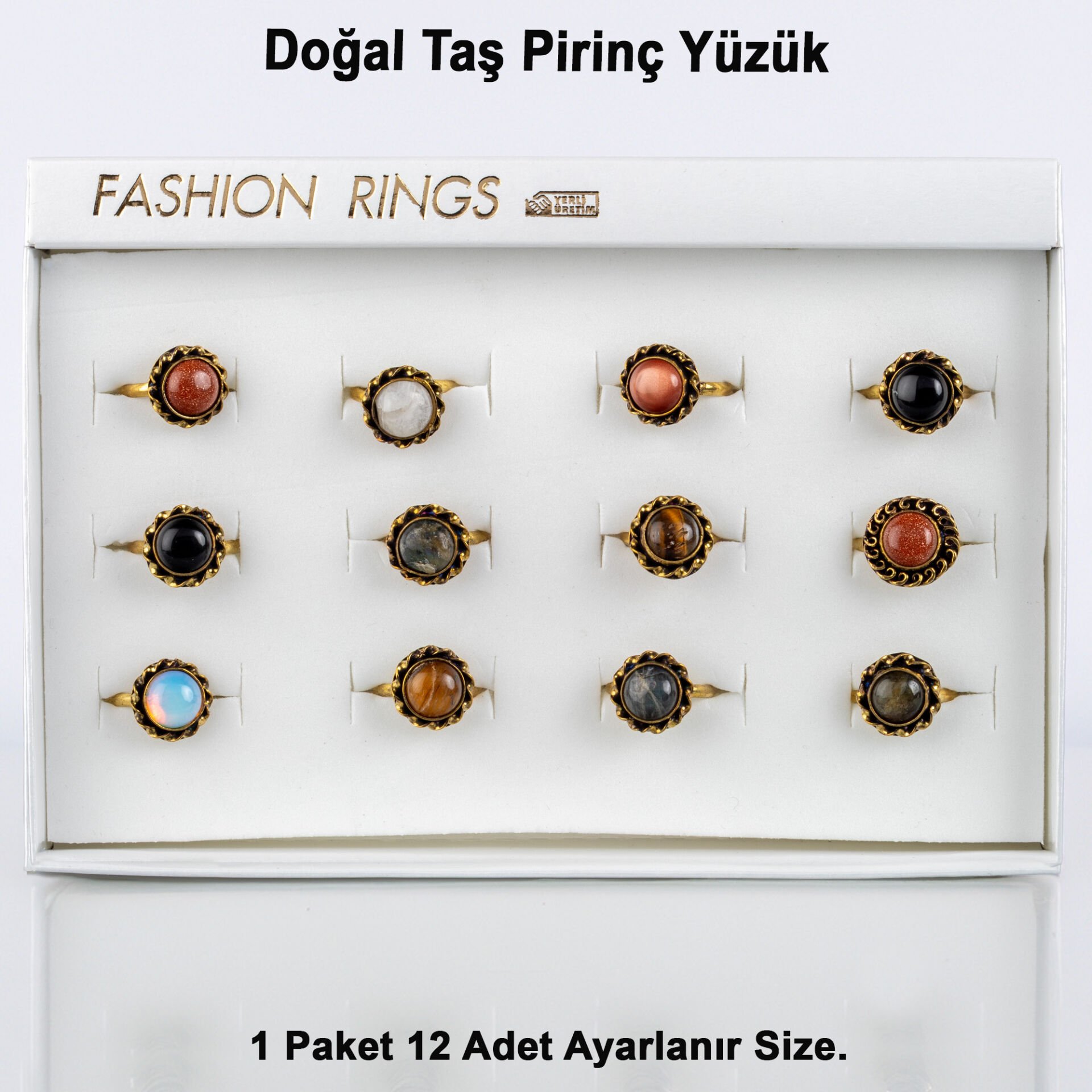 Doğal Taş Pirinç Yüzük-Paket