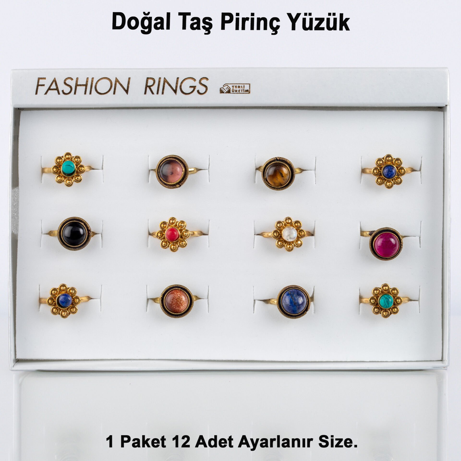Doğal Taş Pirinç Yüzük-Paket