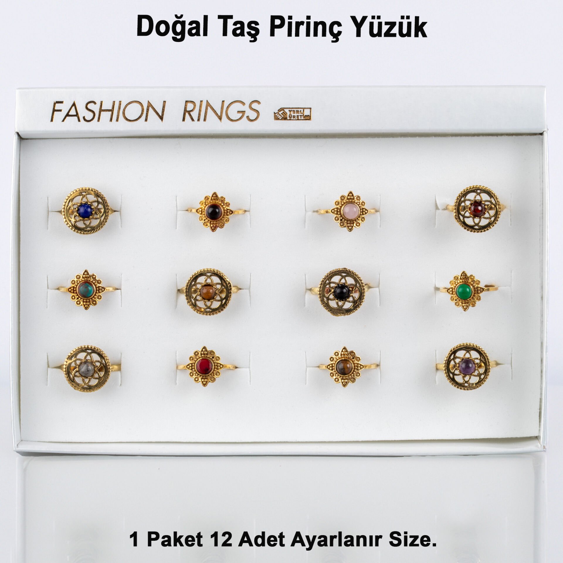Doğal Taş Pirinç Yüzük-Paket