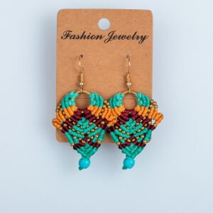 El Yapımı Pirinç Makrome Küpe 5 Renk Seçeneği 1 Çift