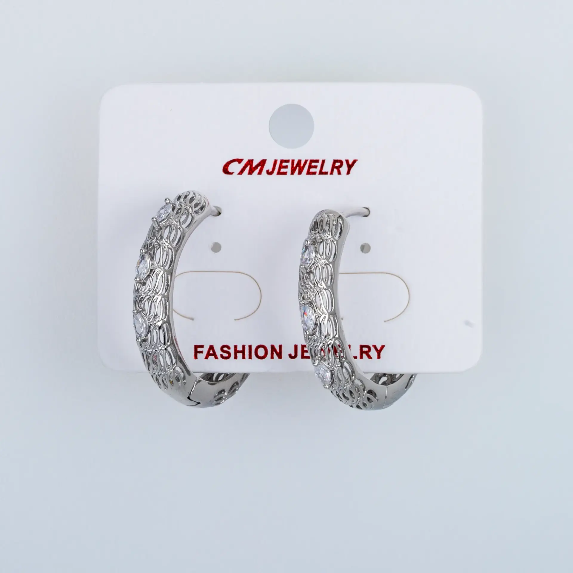 CM Jewelry Platin Kaplama Tırnaklı Halka Küpe