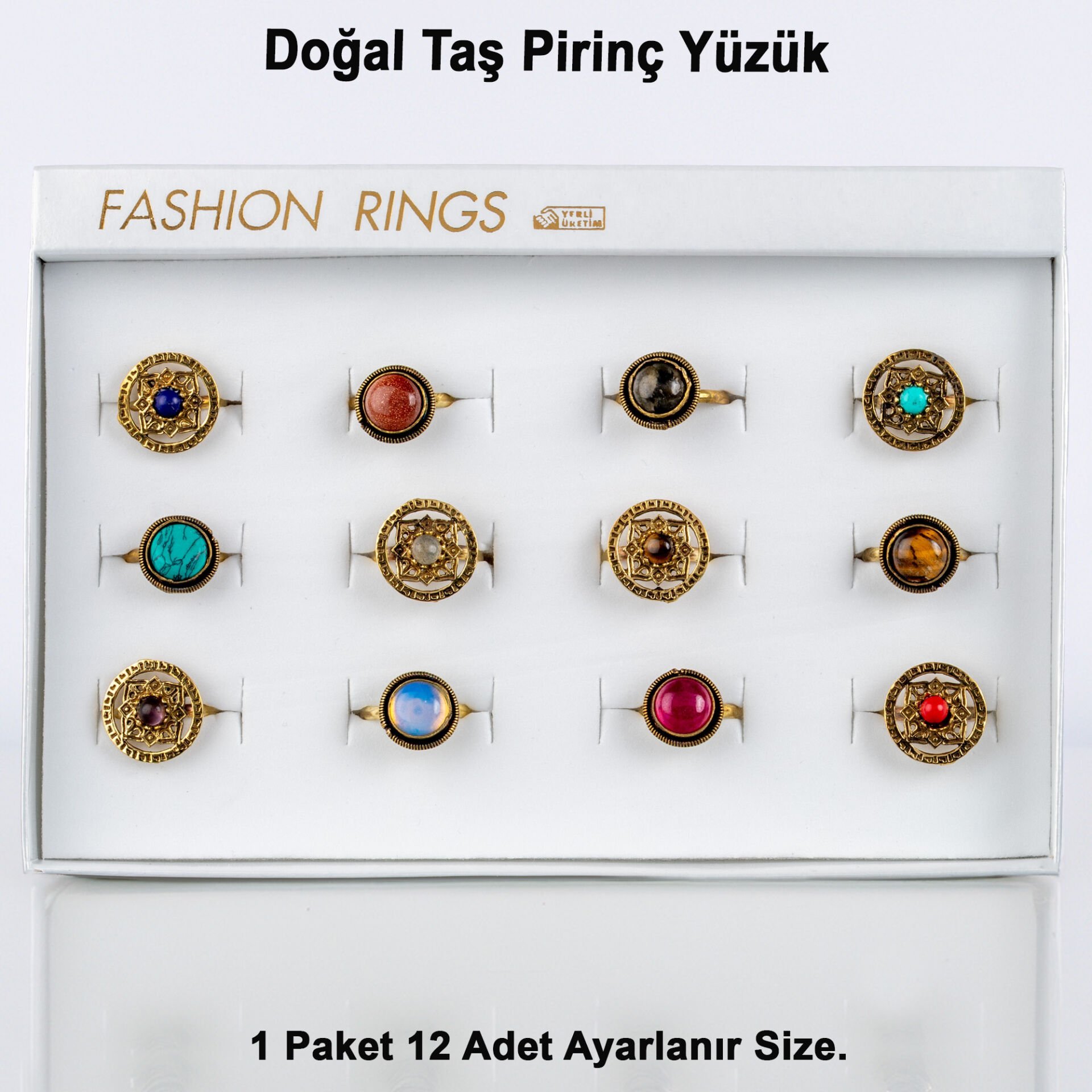 Doğal Taş Pirinç Yüzük-Paket