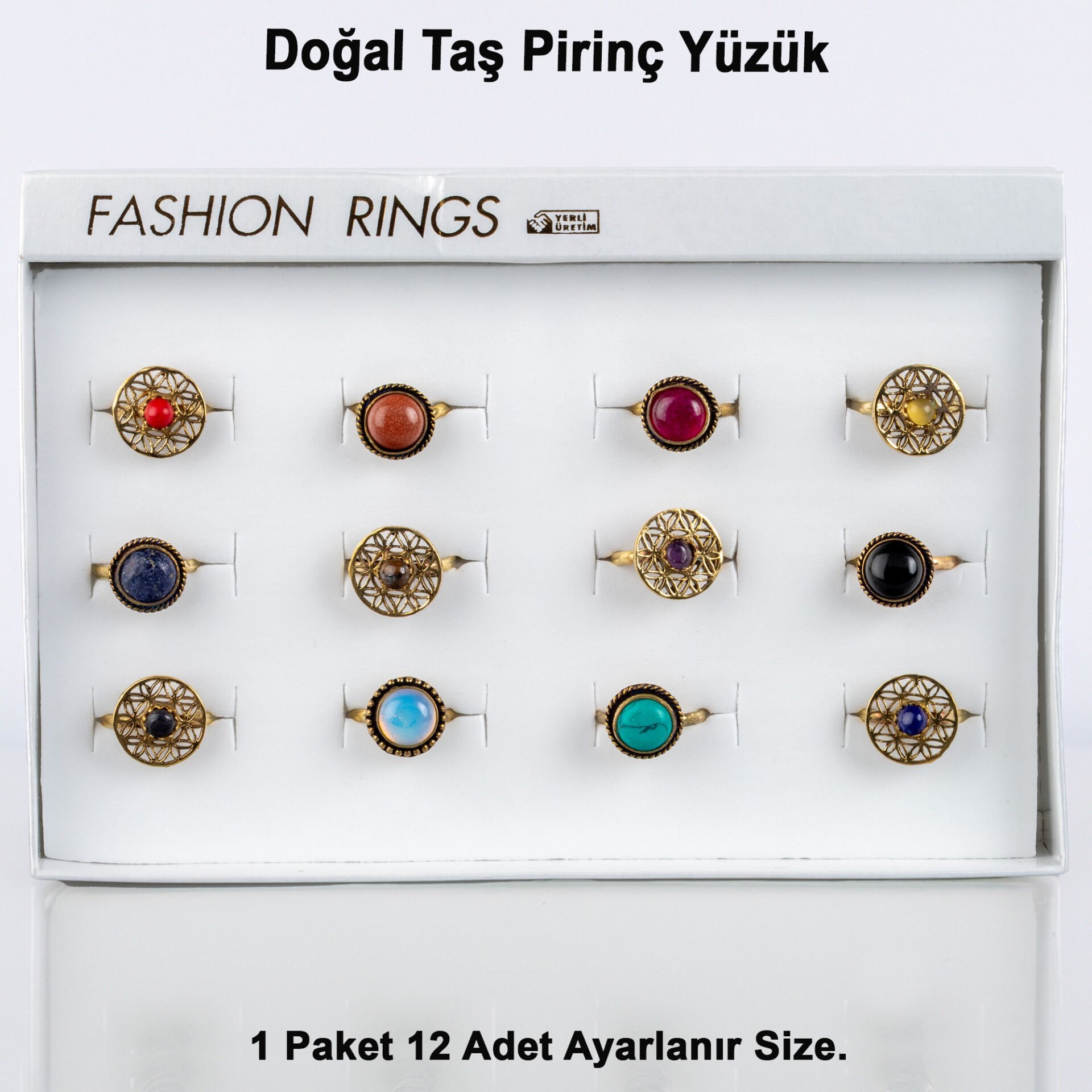Doğal Taş Pirinç Yüzük-Paket