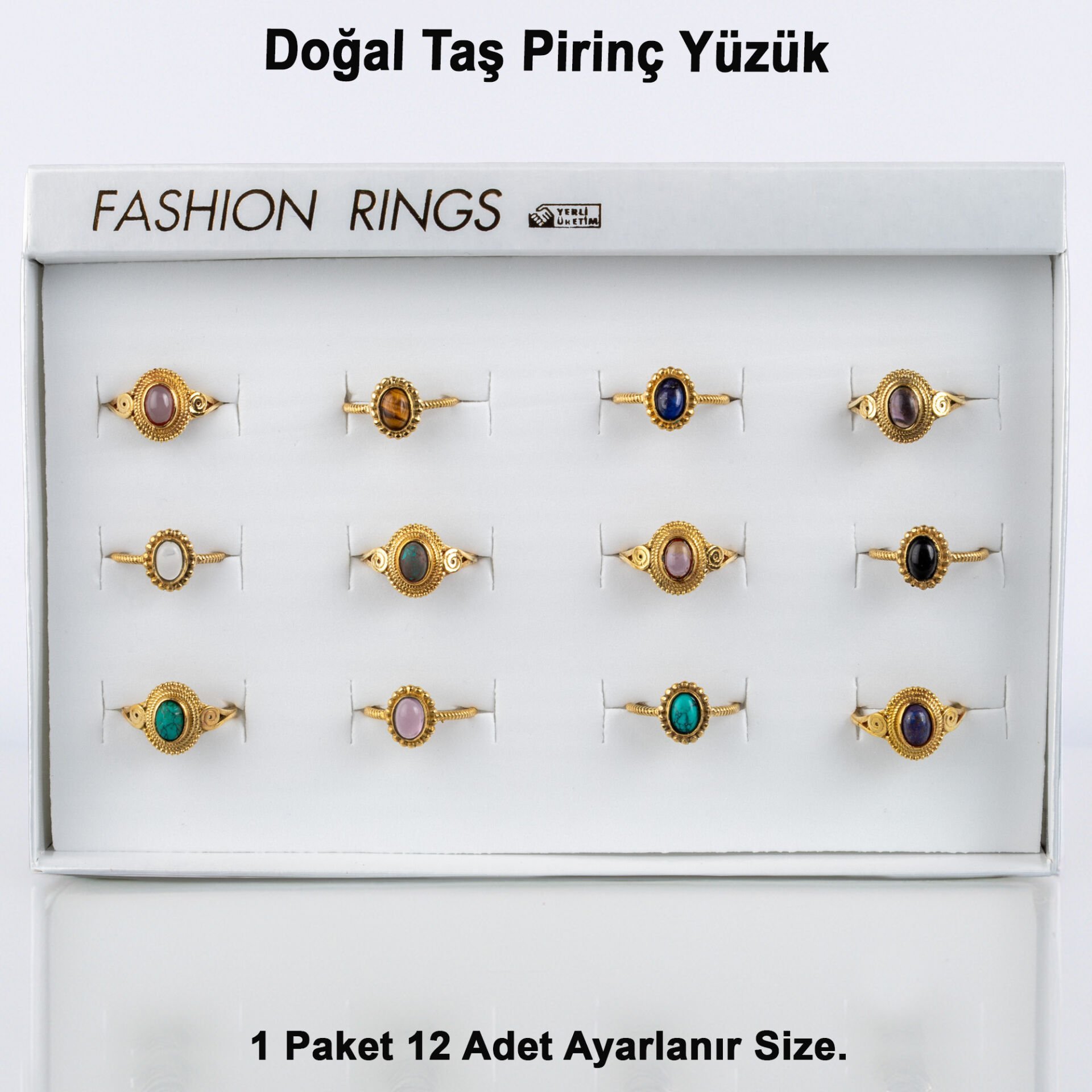 Doğal Taş Pirinç Yüzük-Paket