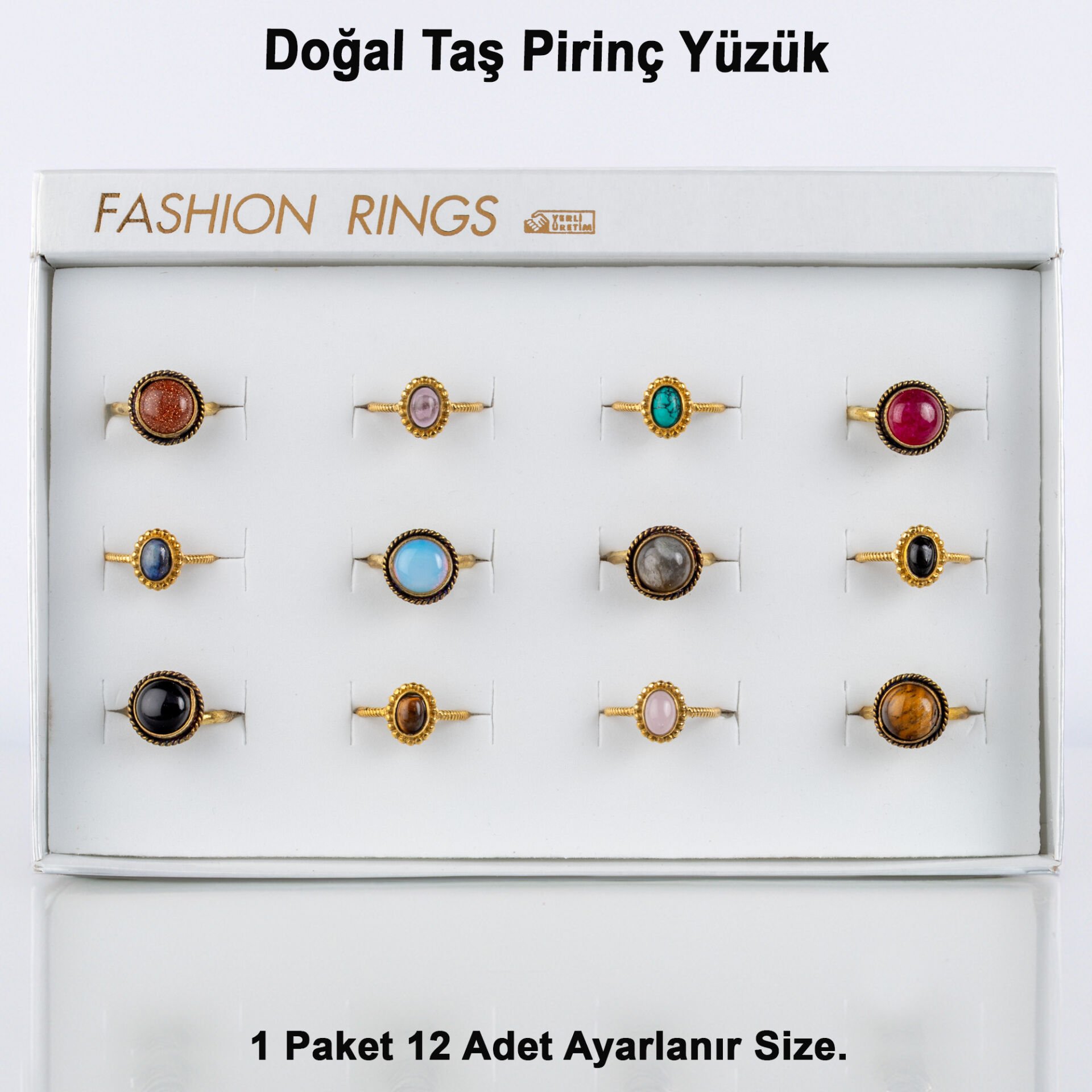Doğal Taş Pirinç Yüzük-Paket