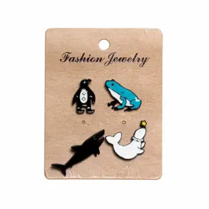 Toptan Penguen Kurbağa ve Köpekbalığı Tasarımlı Metal Rozet Seti