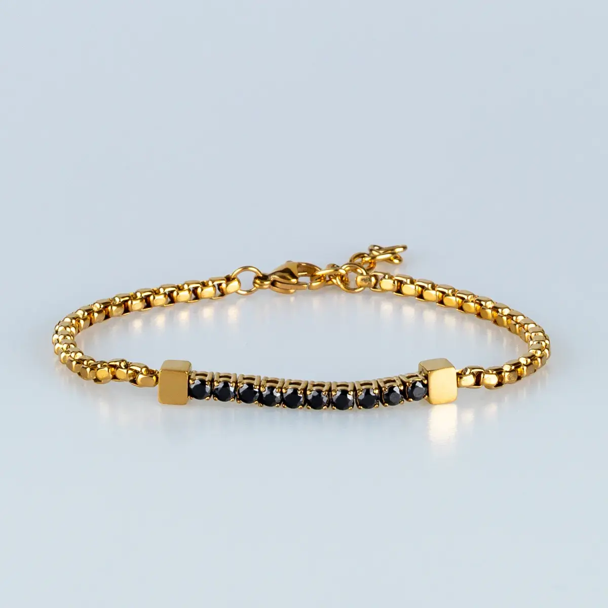 Toptan Erkek 316L Çelik Gold Taşlı Küp Zincir Bileklik
