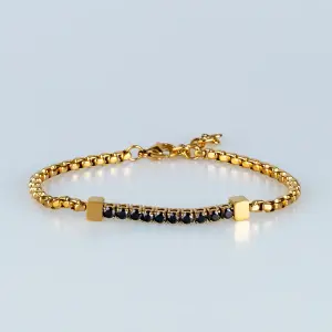 Toptan Erkek 316L Çelik Gold Taşlı Küp Zincir Bileklik