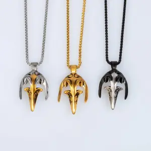 Toptan Kuş Kafatası Gotik Çelik Erkek Kolye