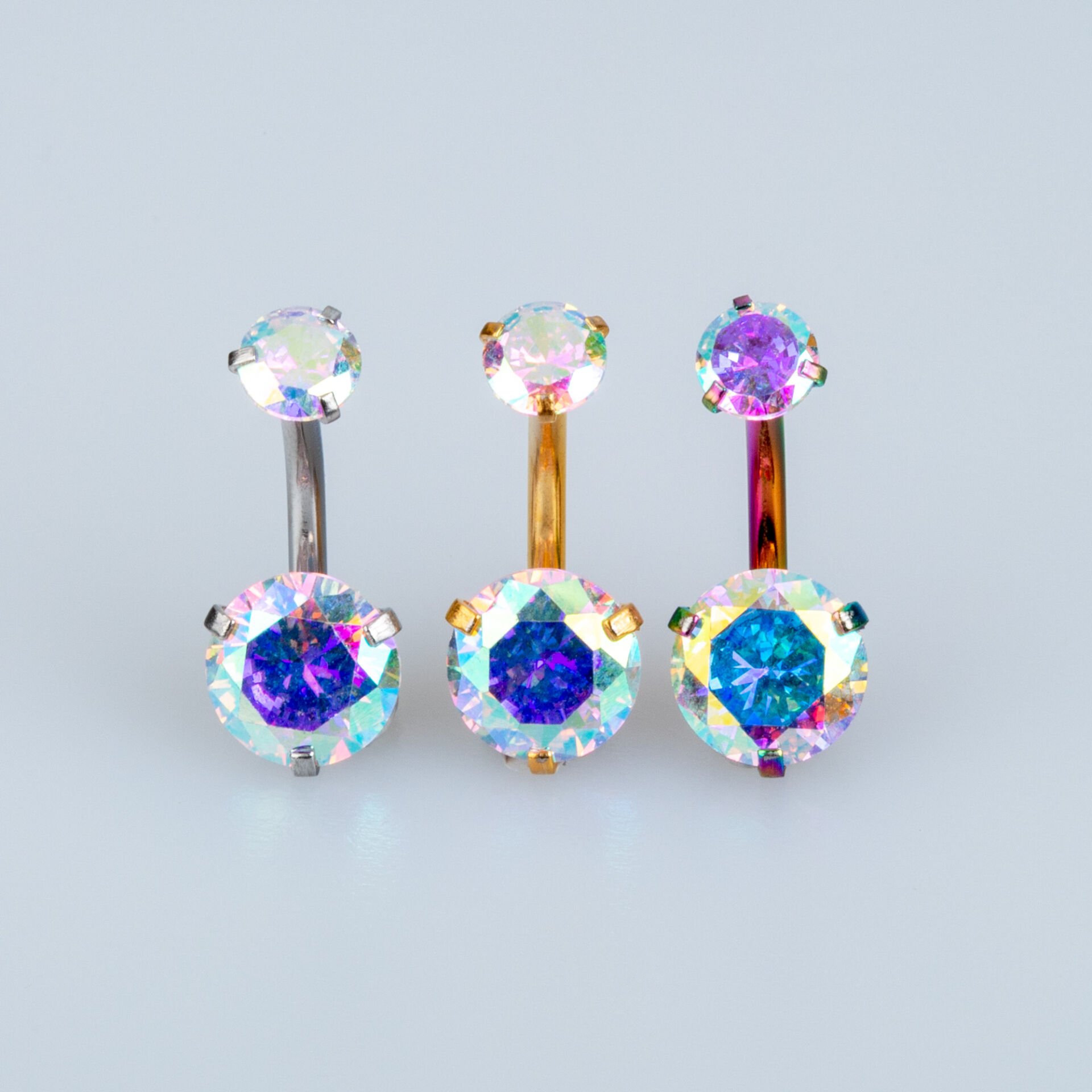 Piercing Göbek 8mm Yuvarlak Taş Rainbow