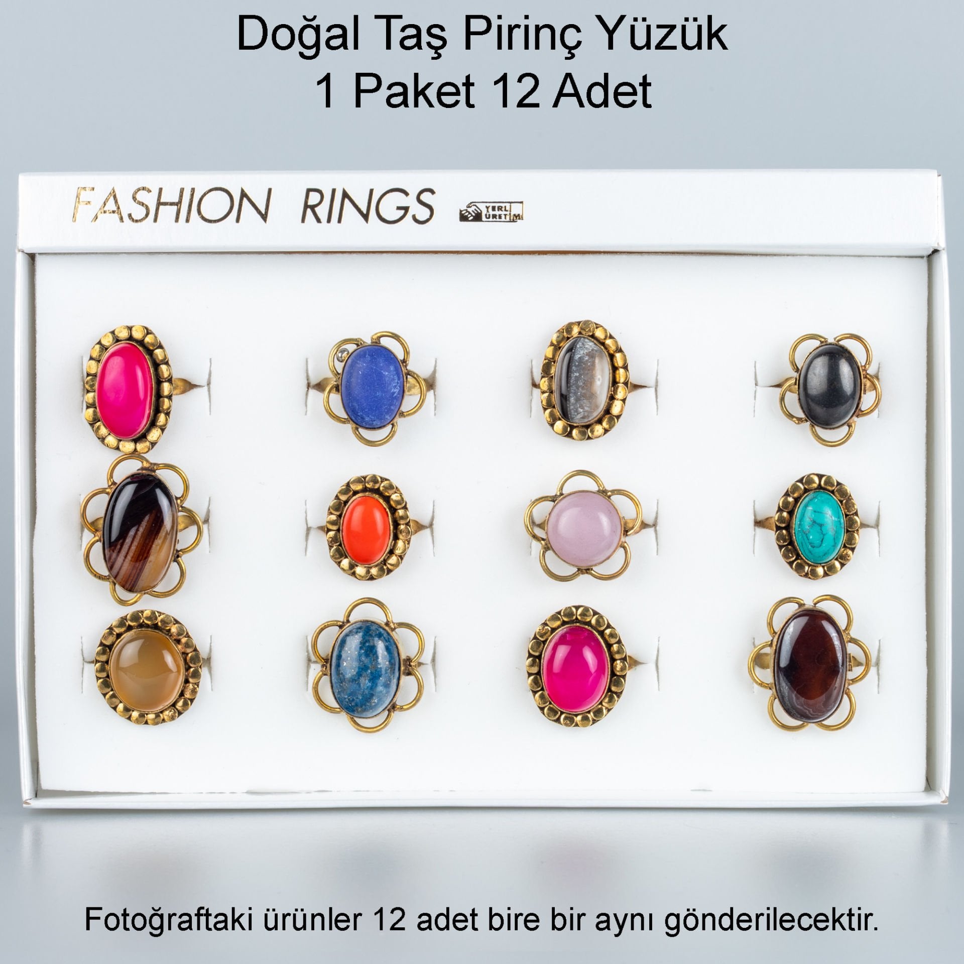 Doğal Taş Pirinç Yüzük-Paket
