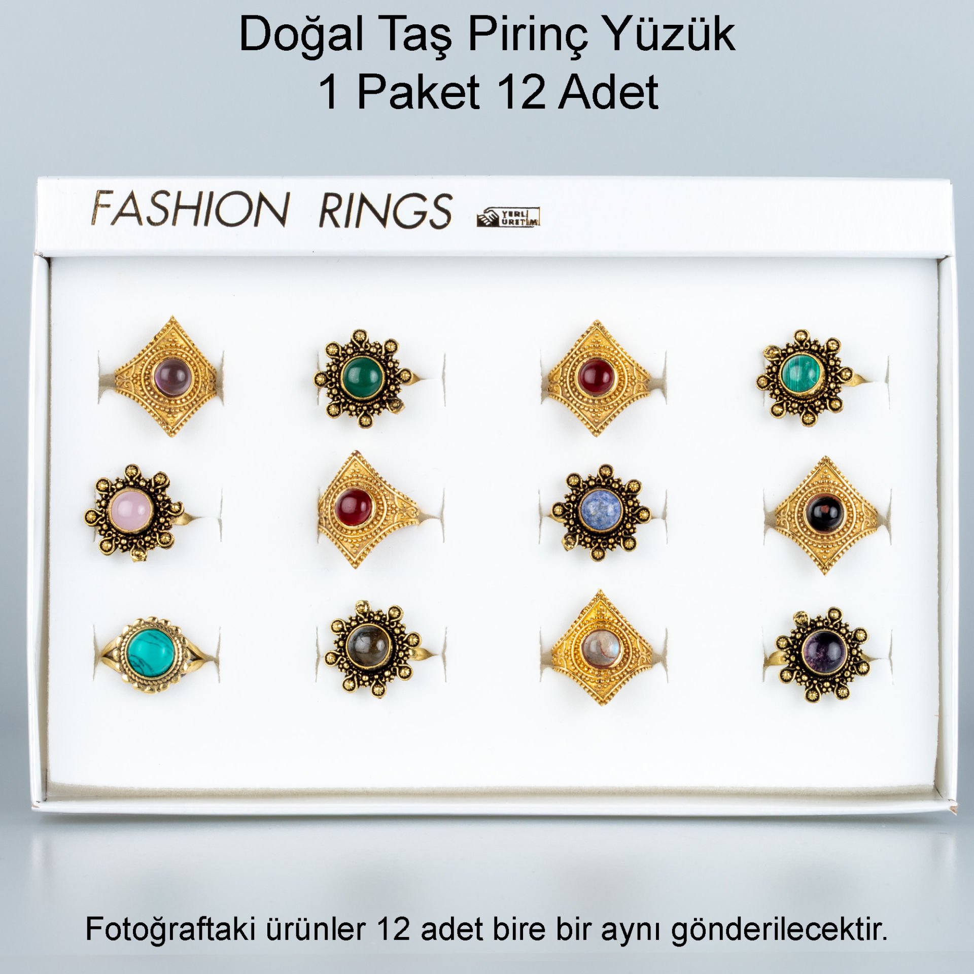 Doğal Taş Pirinç Yüzük-Paket