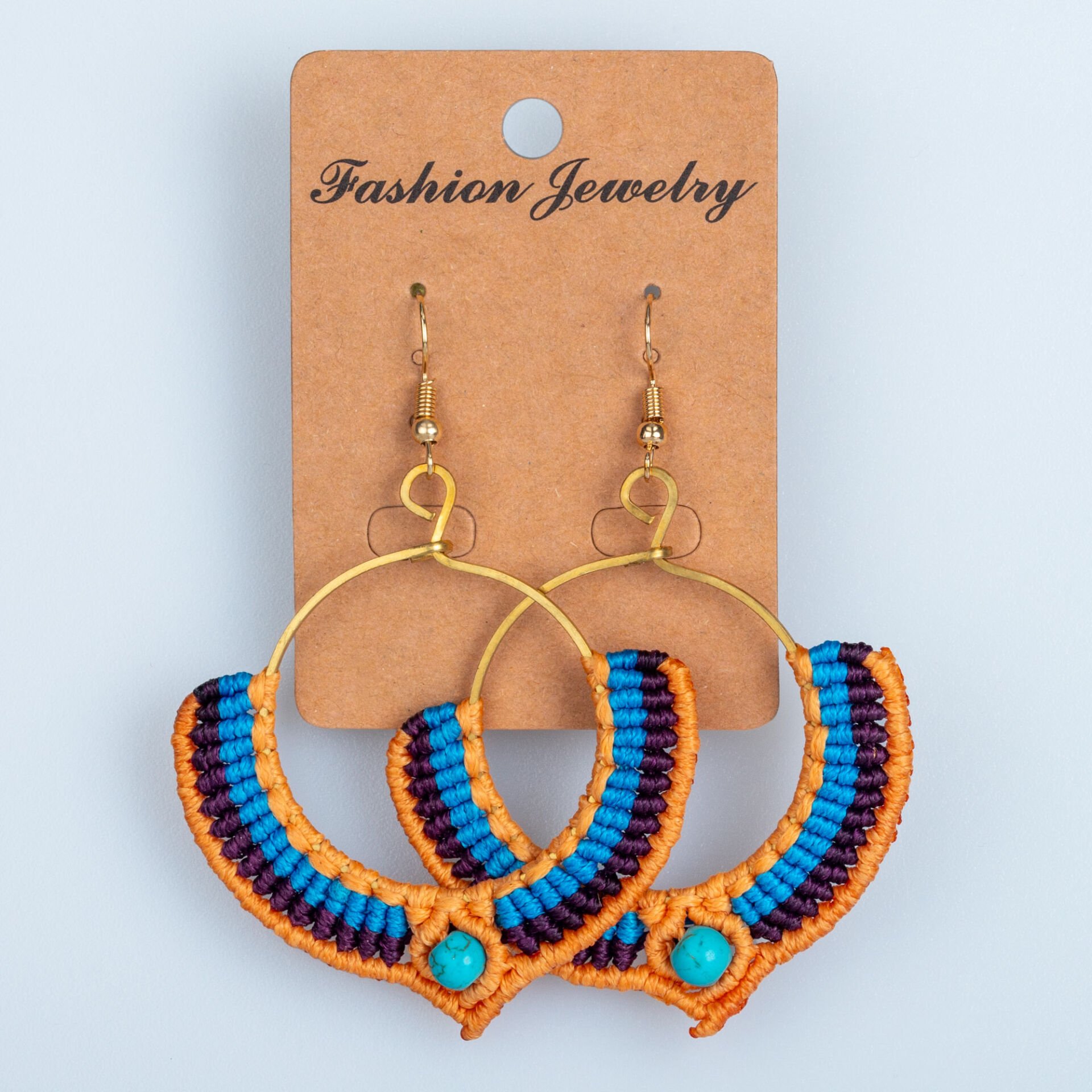 El Yapımı Pirinç Makrome Küpe 5 Renk Seçeneği 1 Çift