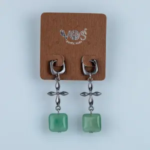 Toptan Kare Halka Doğal Taşlı Butik Küpe