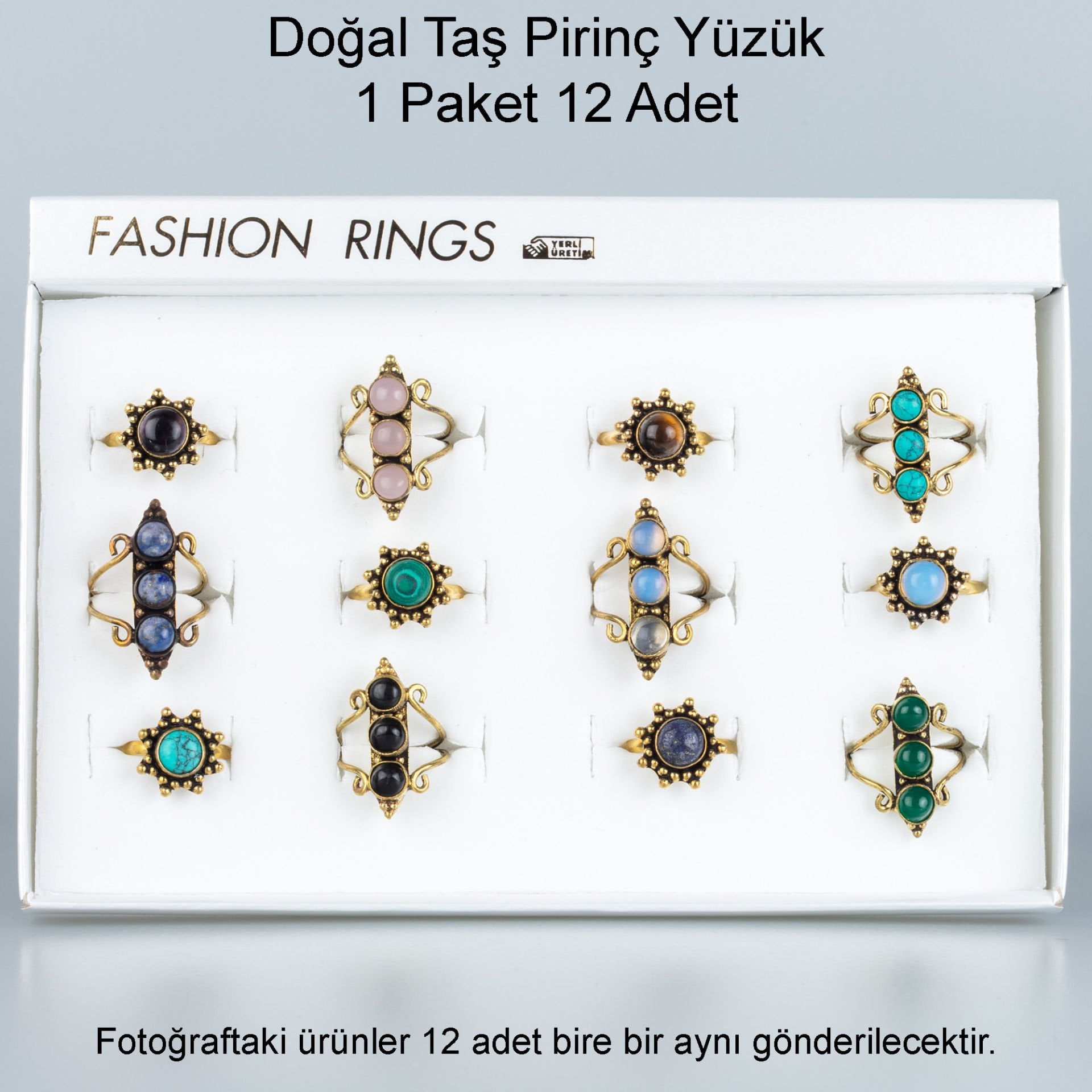 Doğal Taş Pirinç Yüzük-Paket