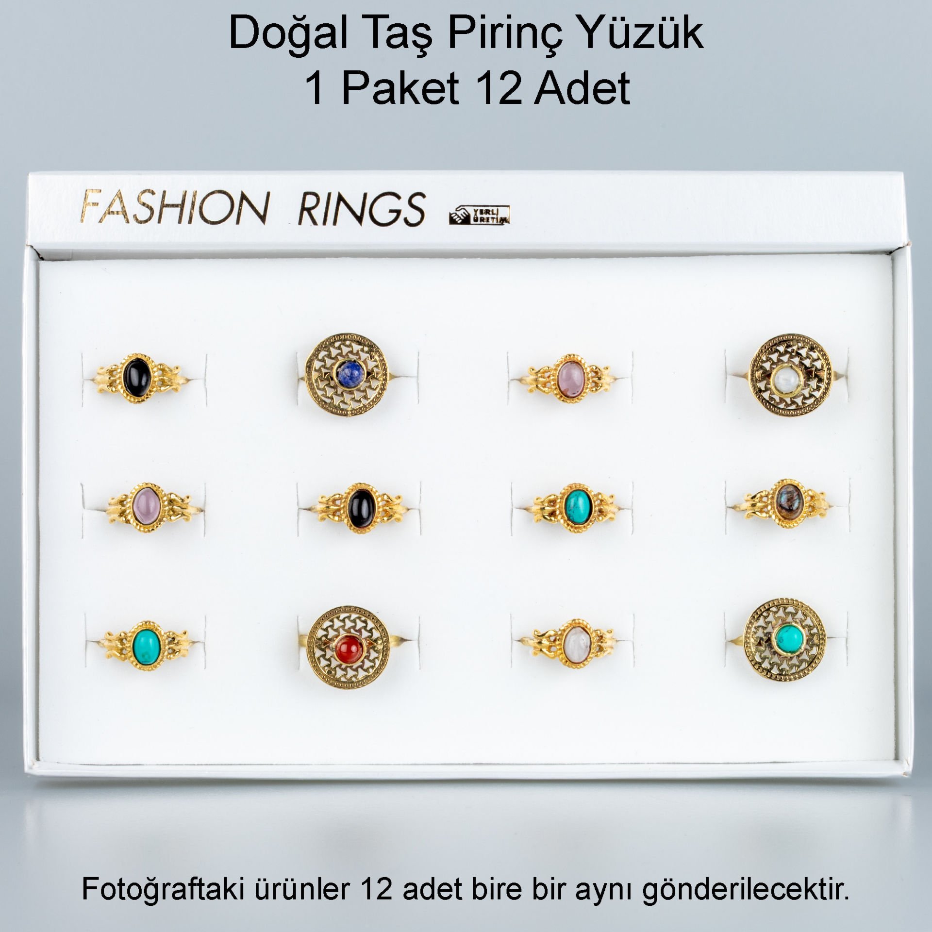 Doğal Taş Pirinç Yüzük-Paket