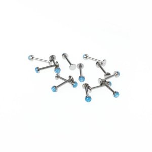 Toptan 316L Çelik Piercing Labret 3.5mm Fake Opal Taş Boy: 1.2x10x3.5mm