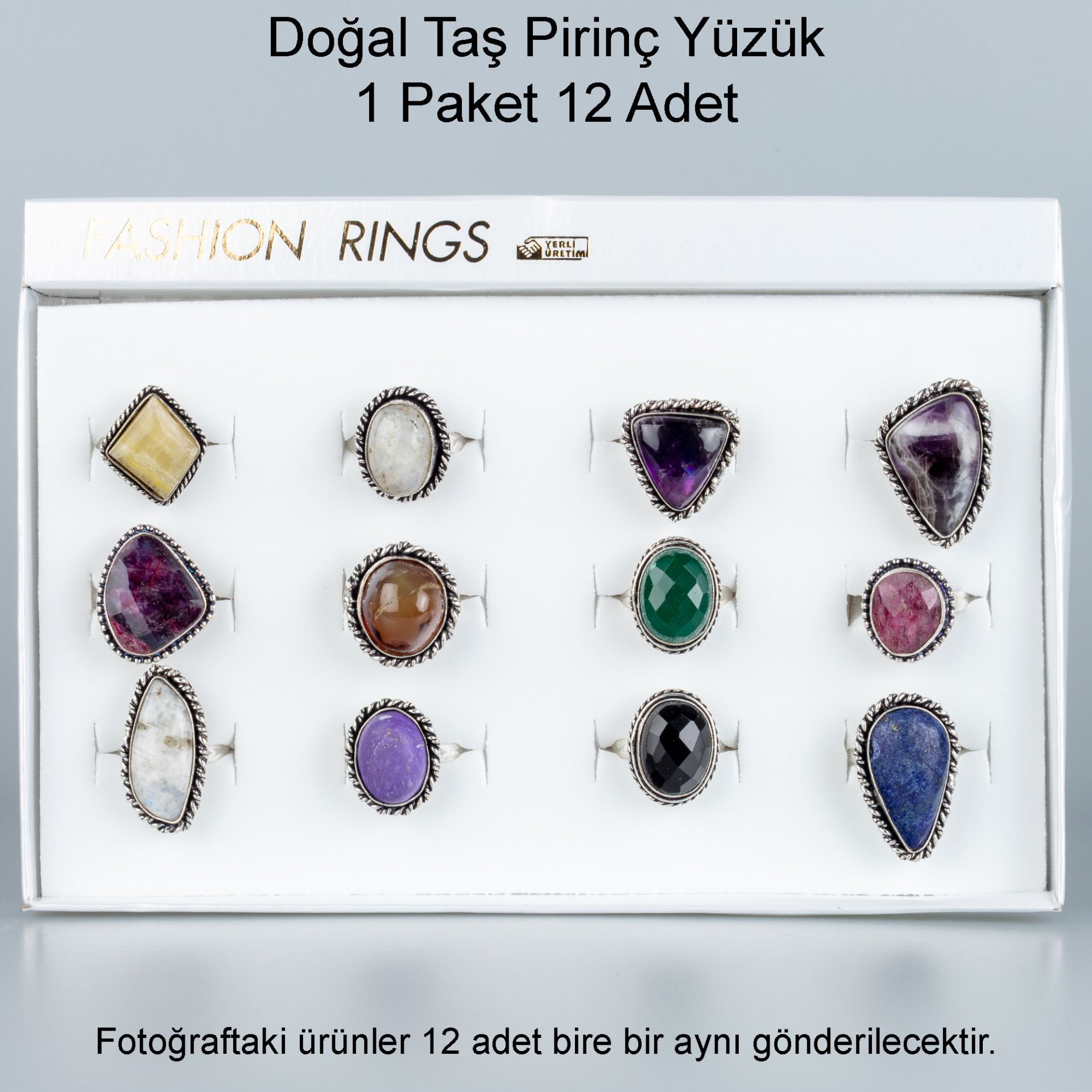 Doğal Taş Pirinç Yüzük-Paket