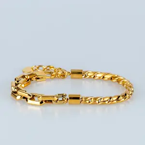 Toptan Erkek 316L Çelik Gold Kombin Zincir Bileklik