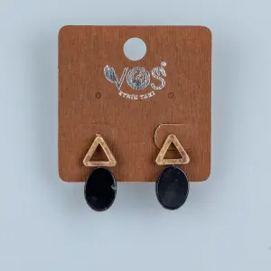 Toptan Üçgen Plaka Doğal Taşlı Butik Küpe