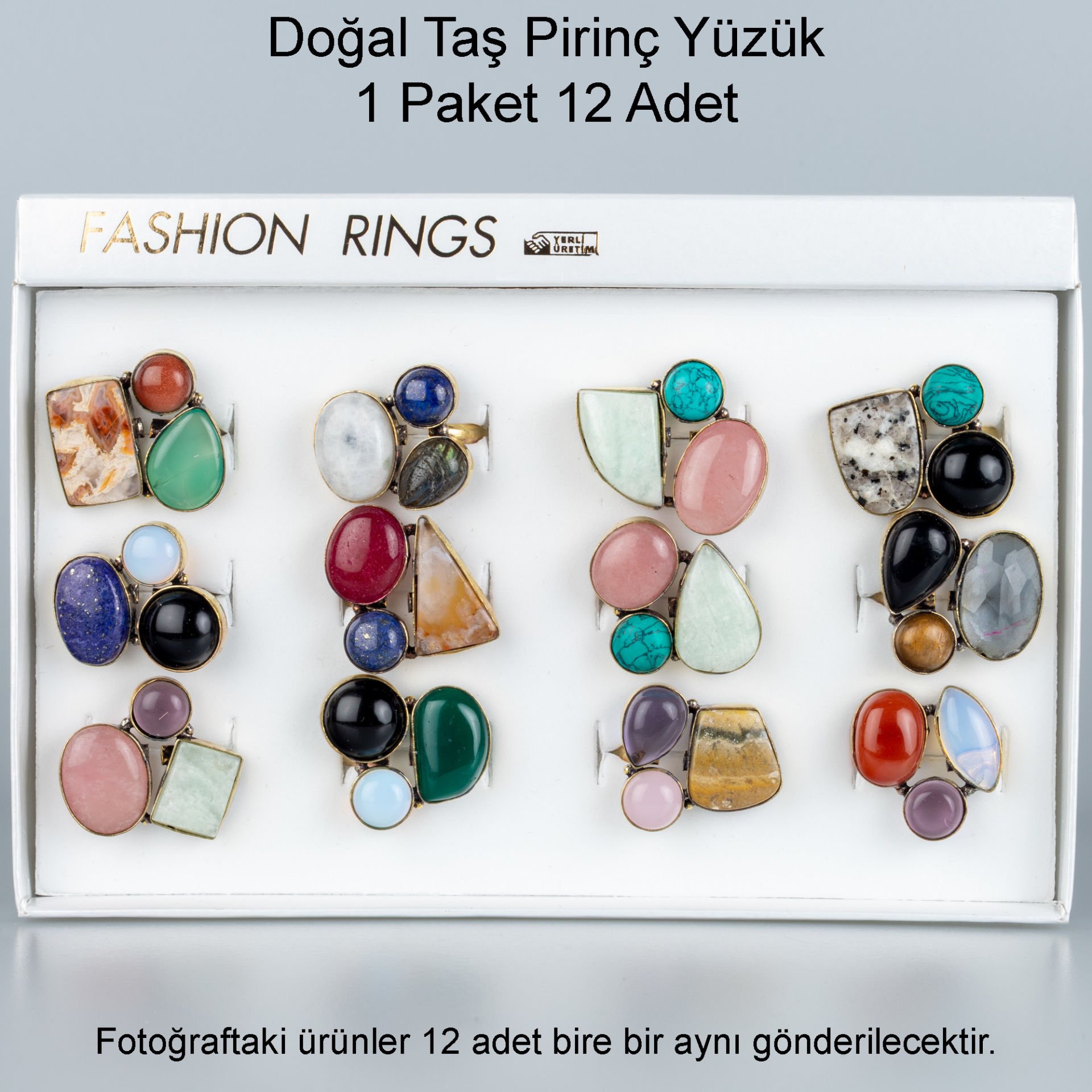 Doğal Taş Pirinç Yüzük-Paket