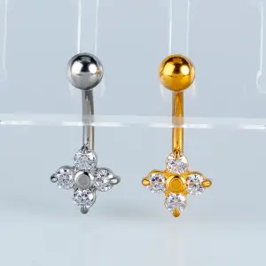 Toptan Piercing 316L Çelik Çiçek Göbek - Vos Etnik Takı Beyaz