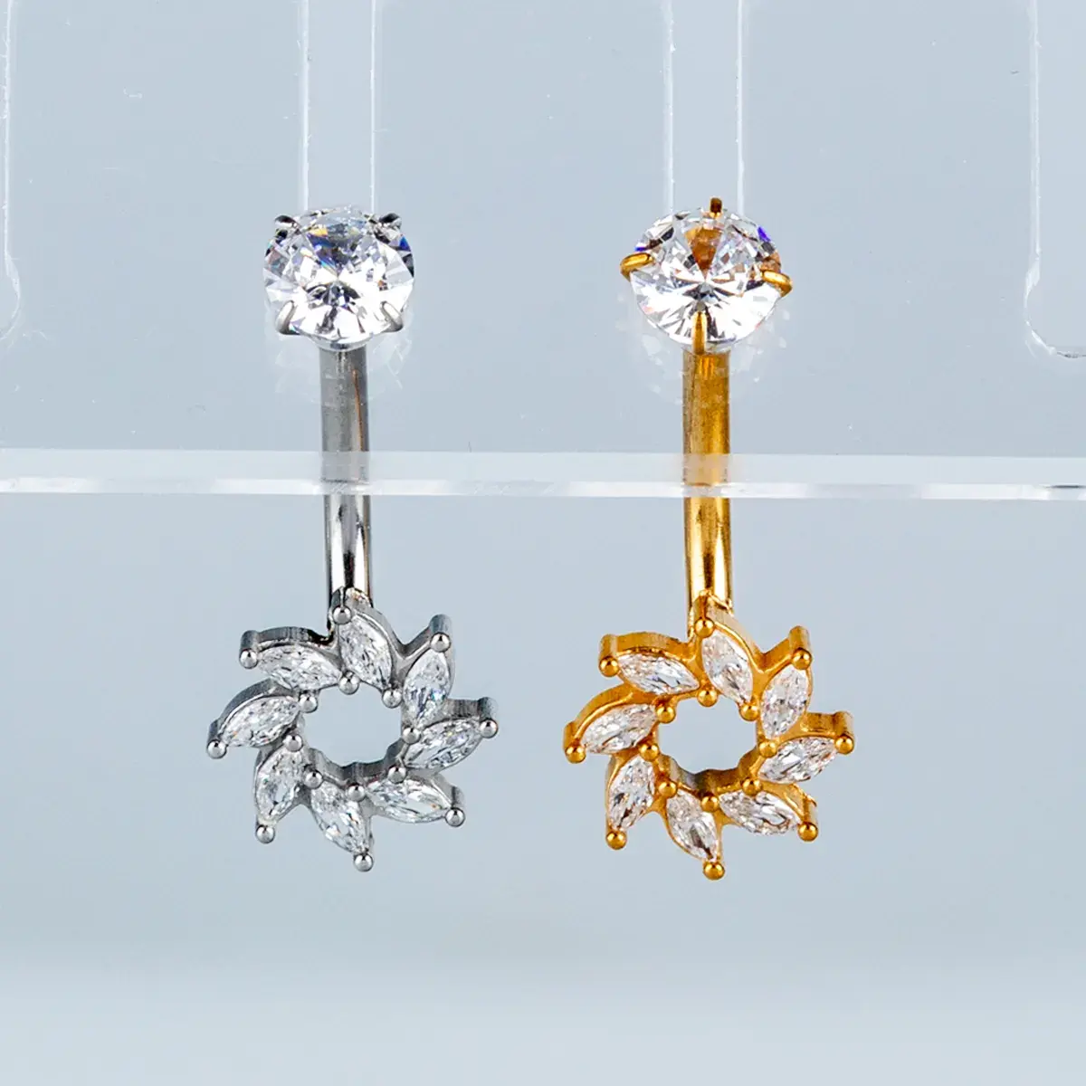 Toptan Piercing 316L Cerrahi Çelik Taşlı Güneş Göbek Vos Etnik Takı Beyaz